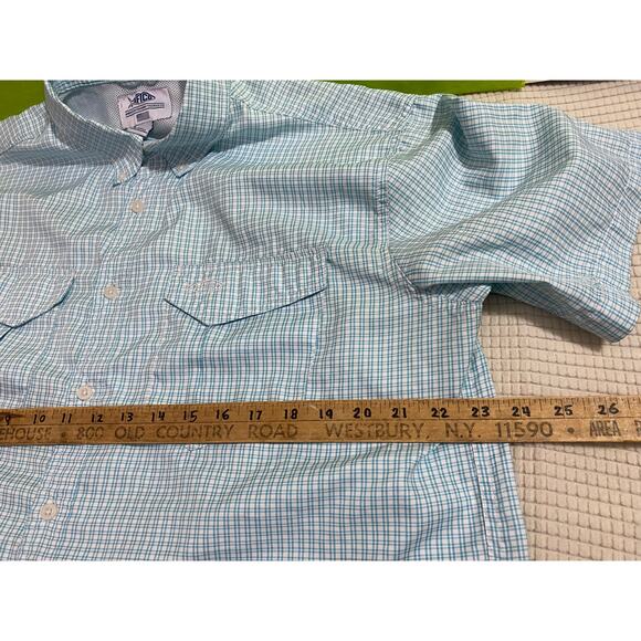 AFTCO Light Blue Plaid Short Sleeve Button-Up Shirt Size Large 100% Polyester - Picture 4 of 9